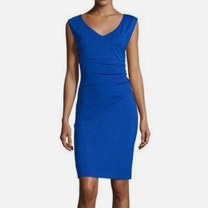 Diane Von Furstenberg Blue Ruched Sheath Midi Dress